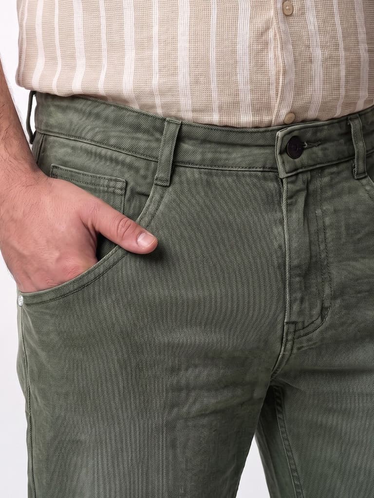 Plus Men's Olive Relaxed Fit Washed Denim Jeans Non-Stretchable — photo 6