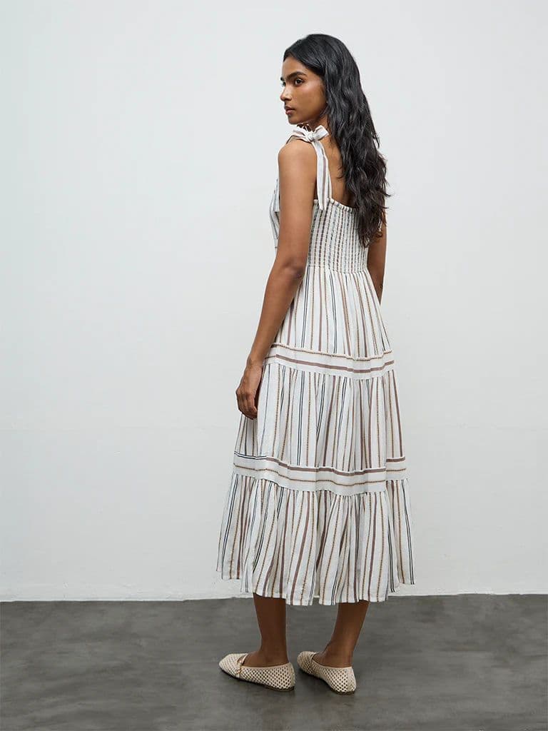 LOV Off-White Striped Cotton-Blend Tiered Dress — photo 4