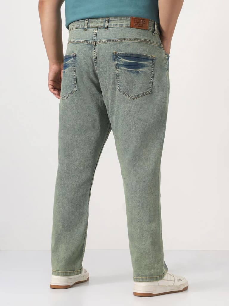 Plus Men's Ice Blue Straight Fit Heavy Washed Jeans Stretchable — photo 3