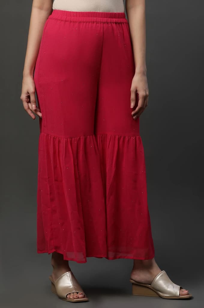 Pink Polka Dots Printed Flared Georgette Sharara With Elasticated Waist — photo 3