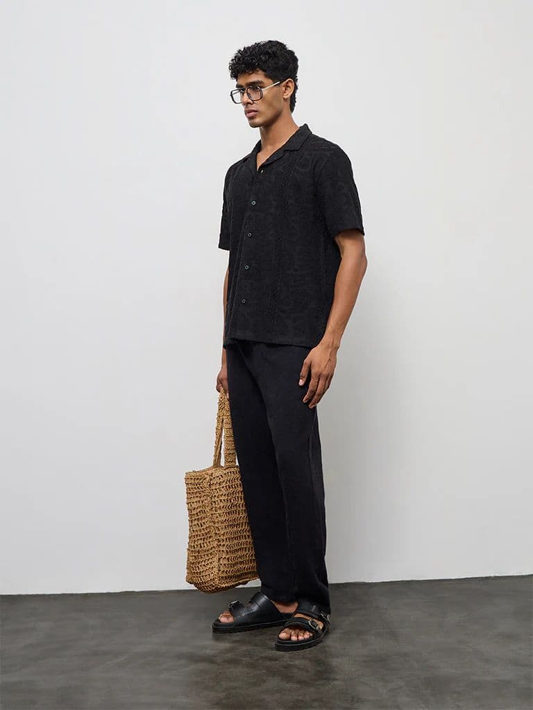 ETA Black Paisley Textured Relaxed-Fit Cotton-Blend Shirt — photo 2