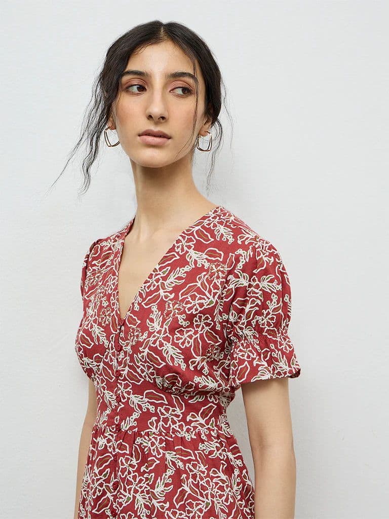 Bombay Paisley Rust Printed Cotton A-Line Dress — photo 3