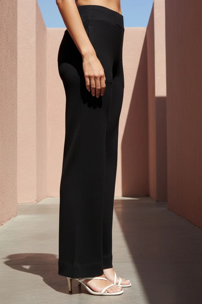 Black Solid Cotton Blend Relaxed Fit Ankle Length Mid Rise Palazzo — photo 5