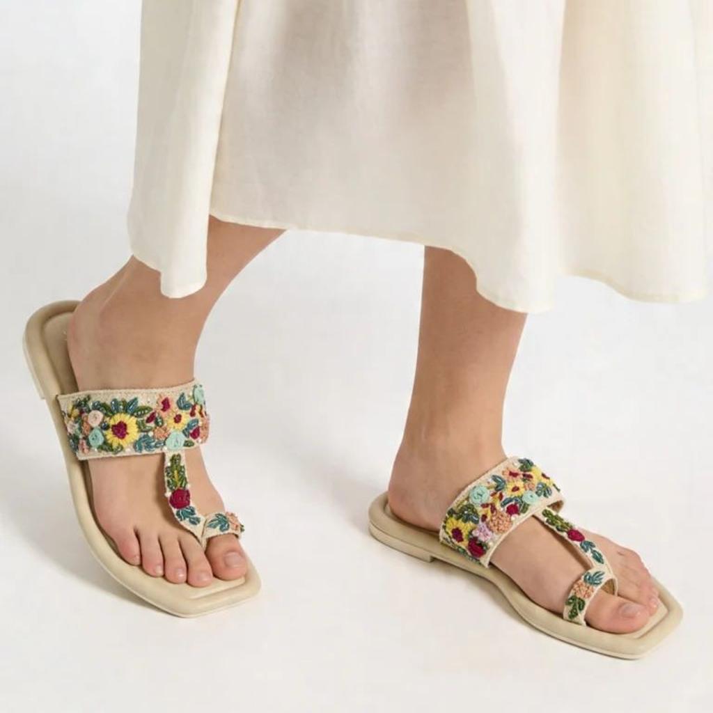 LUNA BLU Multicolor Floral-Embroidered Kolhapuri Sandals