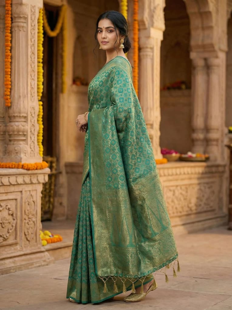 MIMOSA Women's Woven Design Banarasi Style Raw Silk Saree with Blouse Piece - Rama ( SA00003131RMFREE ) — photo 3