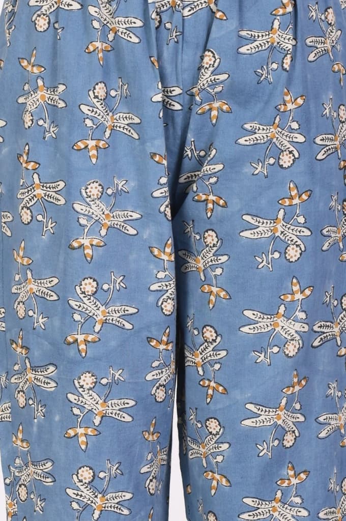 Blue Block Printed Pure Cotton Straight Kurta with Pants and Dupatta Set — photo 8