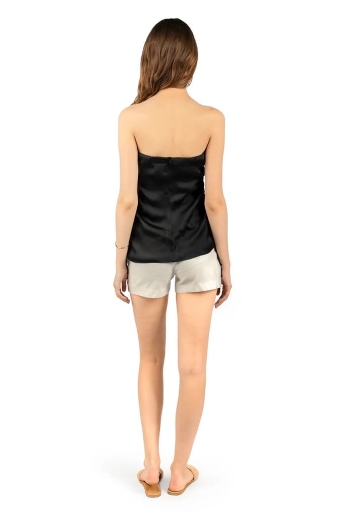Black Solid Poly Satin Fitted Tube Top — photo 2