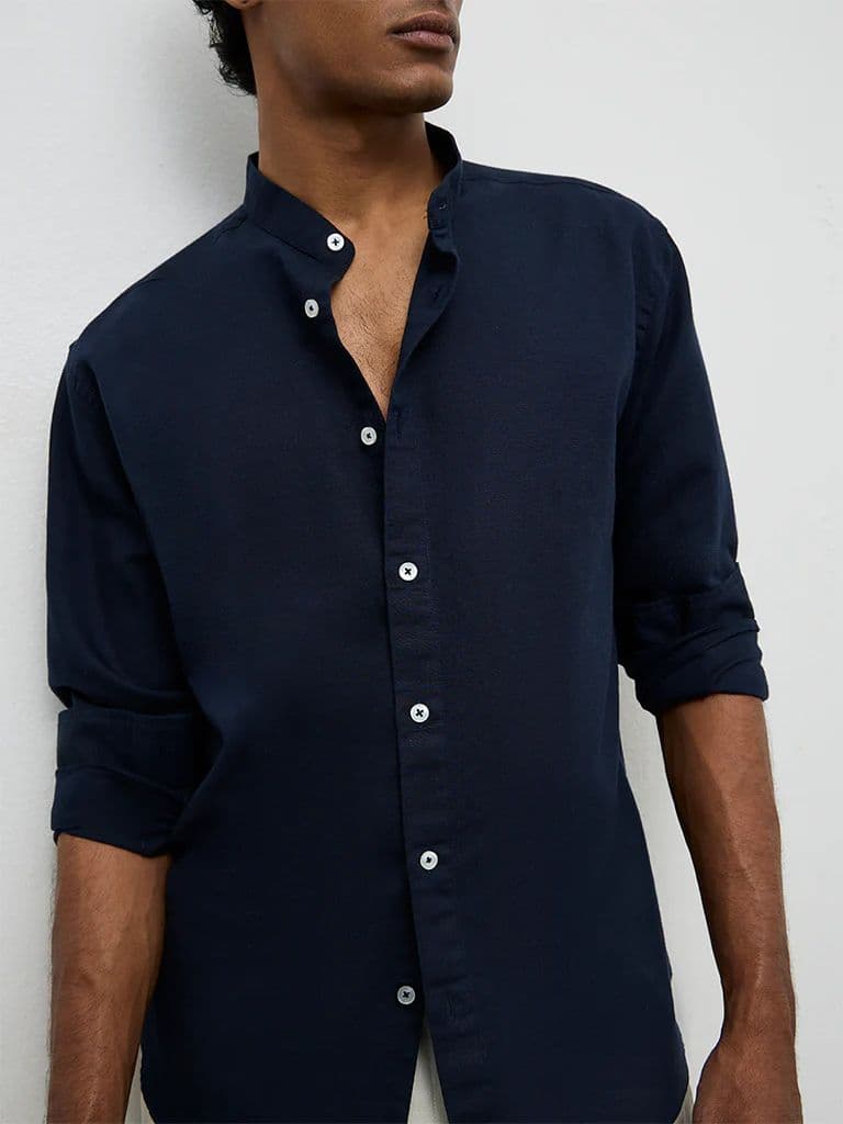 Ascot Navy Relaxed-Fit Linen-Blend Shirt — photo 3
