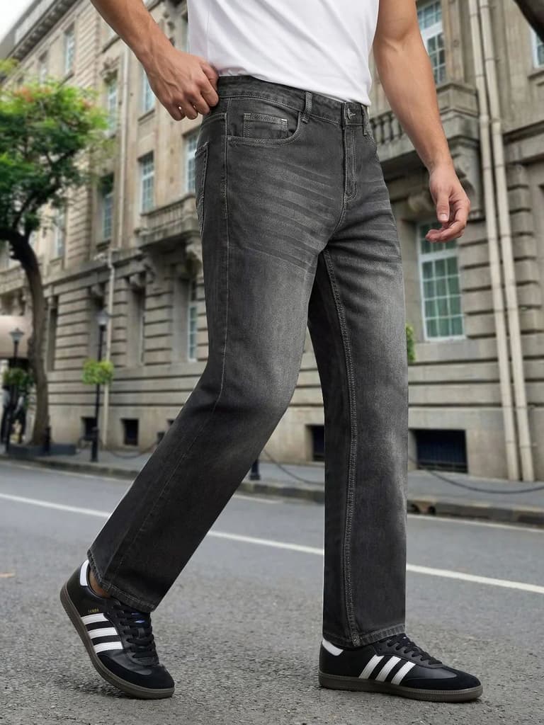 Men's Grey Relaxed Fit Washed Denim Jeans Non-Stretchable — 28 / Grey