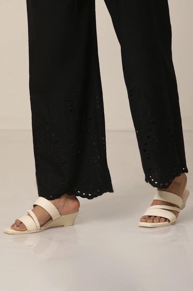 Black Embroidered Semi Flared Cotton Palazzo With Side Pockets — photo 8