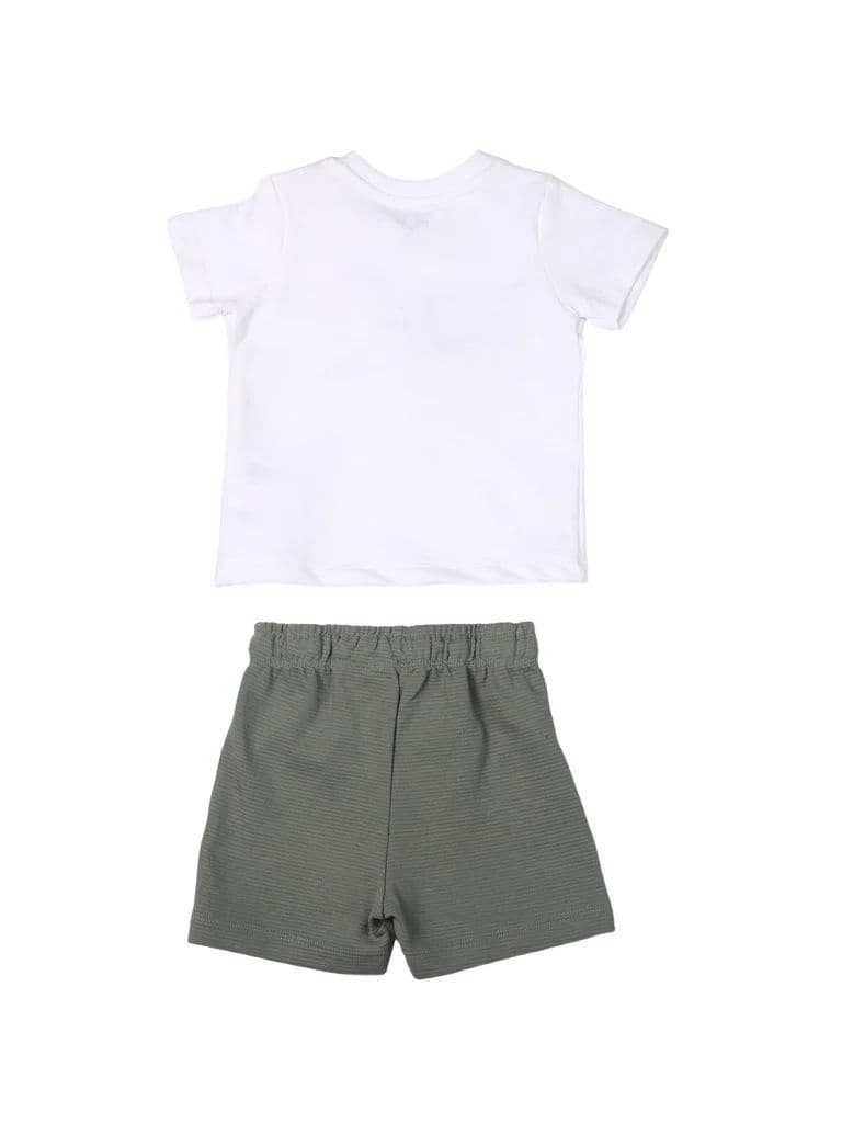 HOP Baby Boys White Printed Cotton T-Shirt and Shorts Set — photo 3