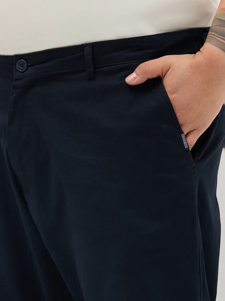 Plus Men's Navy Straight Fit Mid Rise Cotton Casual Chinos Trousers Stretch — photo 5