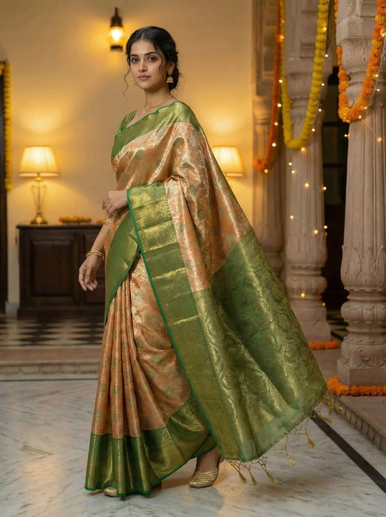 MIMOSA Women's Woven Design Kanjivaram Style Tissue Art Silk Saree with Blouse Piece - Orange ( SA00002922ORFREE ) — photo 3