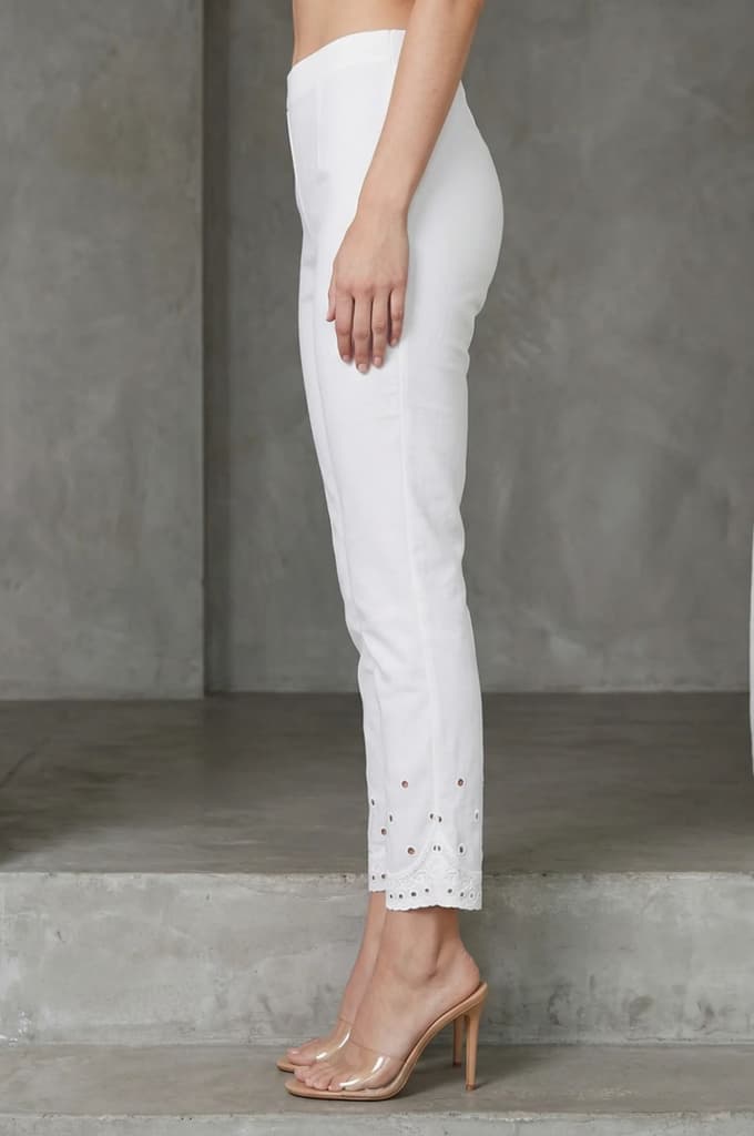 White Schiffily Embroidered Slim Fit Ankle Length Pants — photo 2