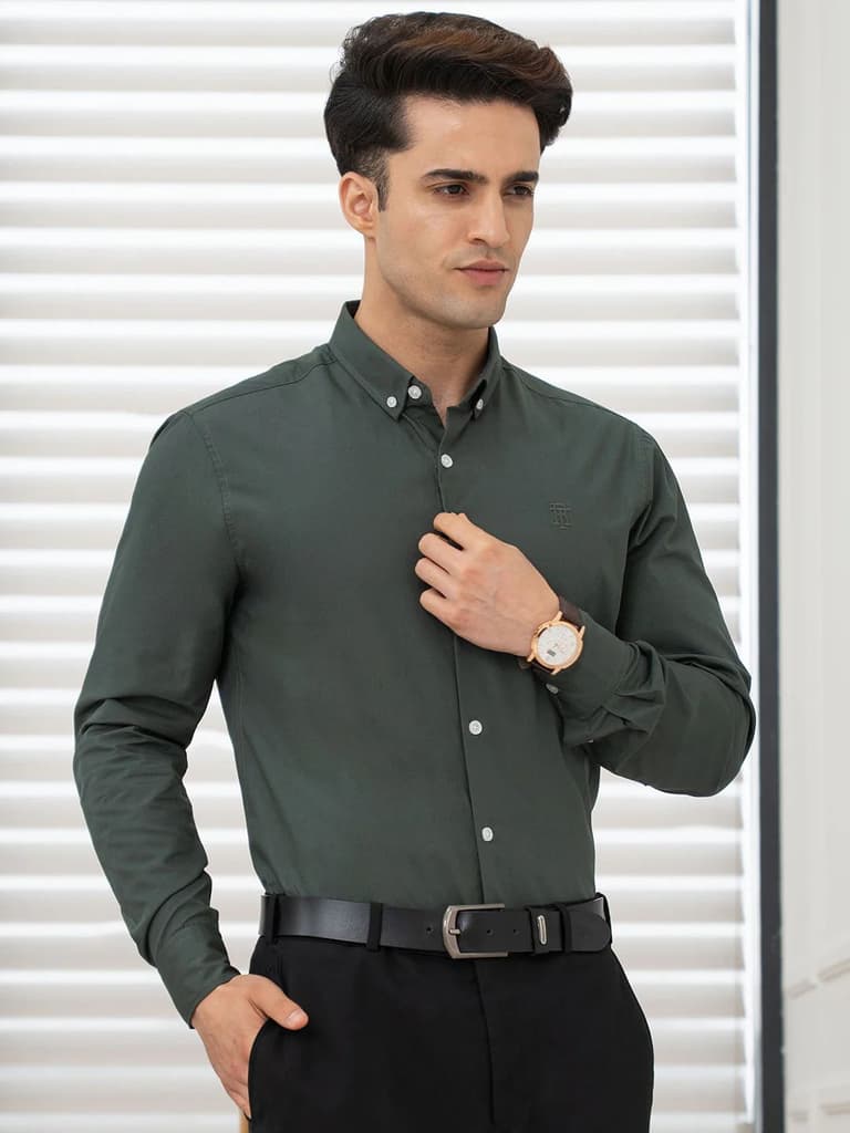 Shirts for Men in Slate Olive | Solid Full Sleeve Casual Shirt — photo 6