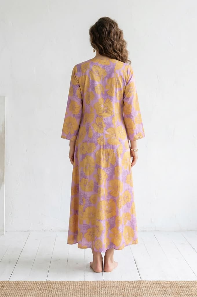 Lavender Bold Floral Printed Pure Cotton A-line Kurta — photo 4