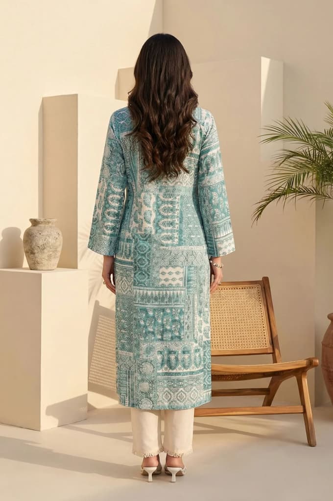Teal Ethnic Motifs Pure Cotton Straight Kurta — photo 4