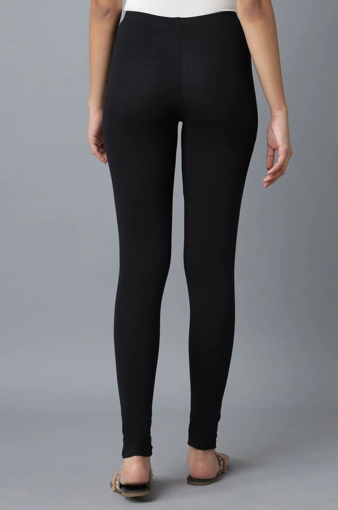 Black Solid Cotton Lycra Skinny Fit Ankle Length High Rise Leggings — photo 2