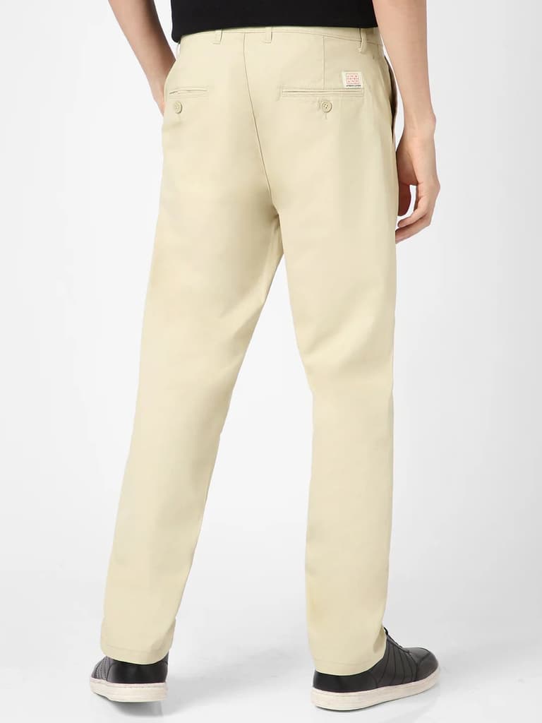 Men's Cream Cotton Regular Fit Casual Chinos Trousers Stretch — photo 3