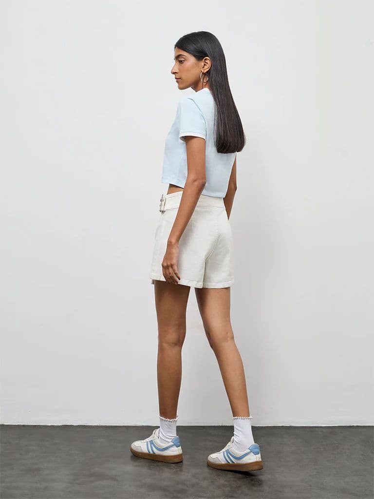 Nuon White Stud Detailed High-Rise Denim Skorts — photo 4