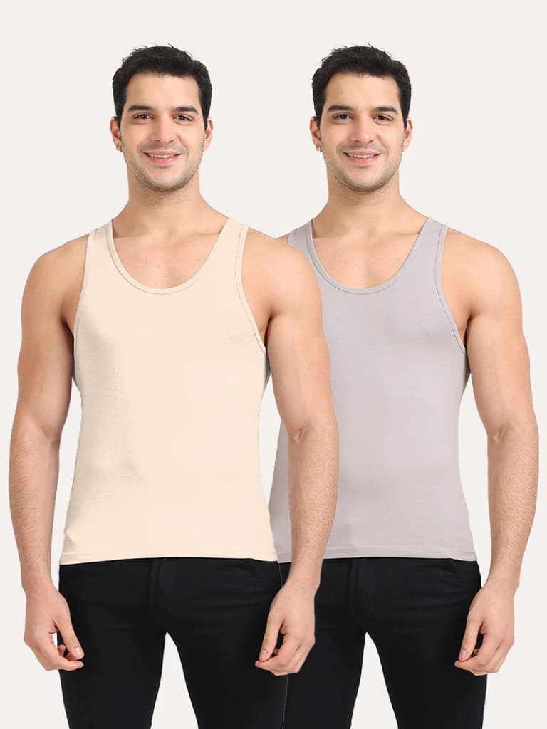 Regular Fit Organic Cotton Comfort Vest for Men (Pack of 2) — Light Coral; Light Grey / S / Men