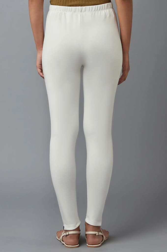 White Solid Skinny Fit Cotton Tights With Elasticated Waistband — photo 2