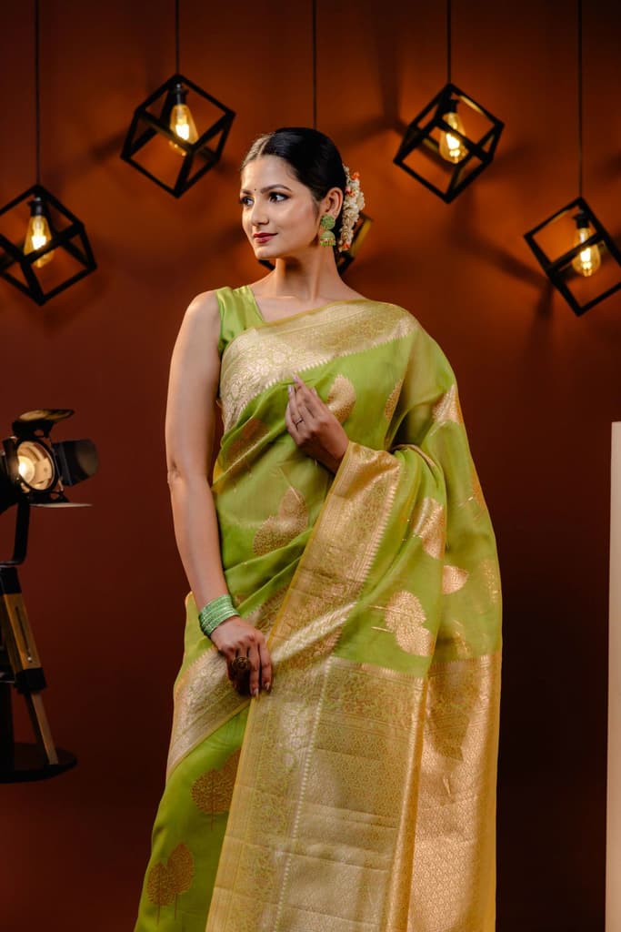 Mimosa Women's Woven Design Banarasi Style Art Silk Saree With Blouse Piece : SA00001756OLFREE — photo 3
