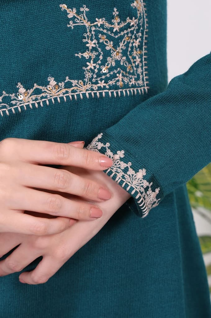 Teal Embroidered Acrylic Straight Kurta — photo 7