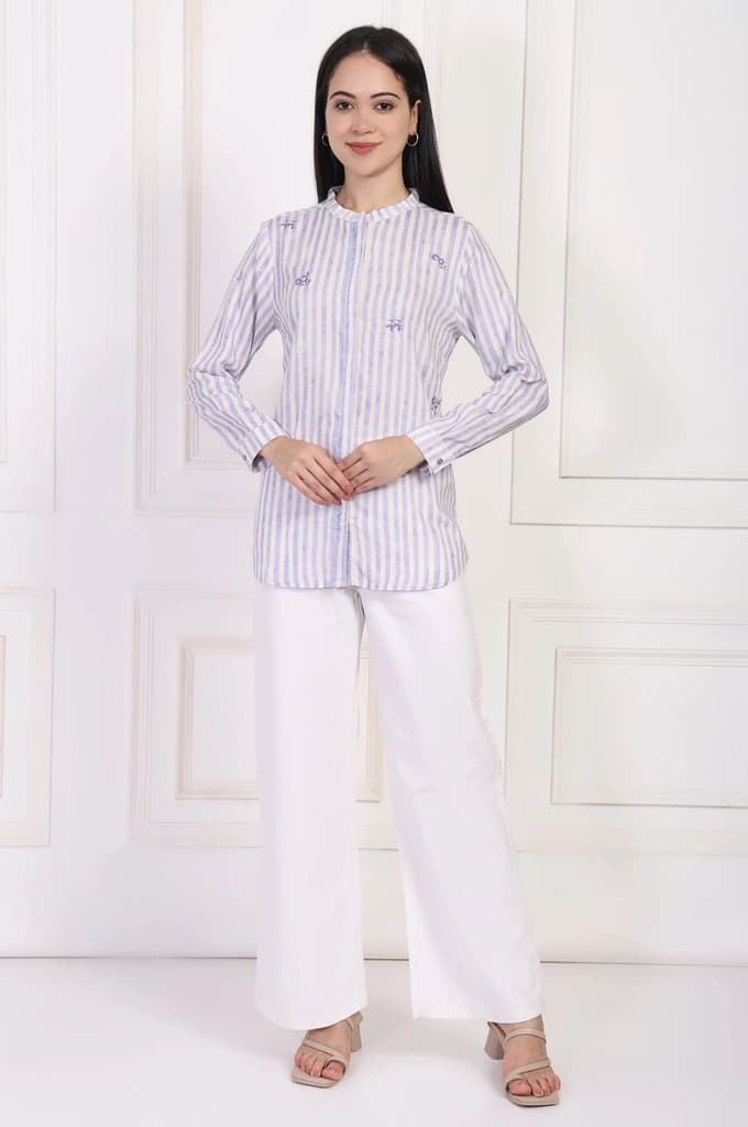 White Solid Flared Cotton Pant — photo 4