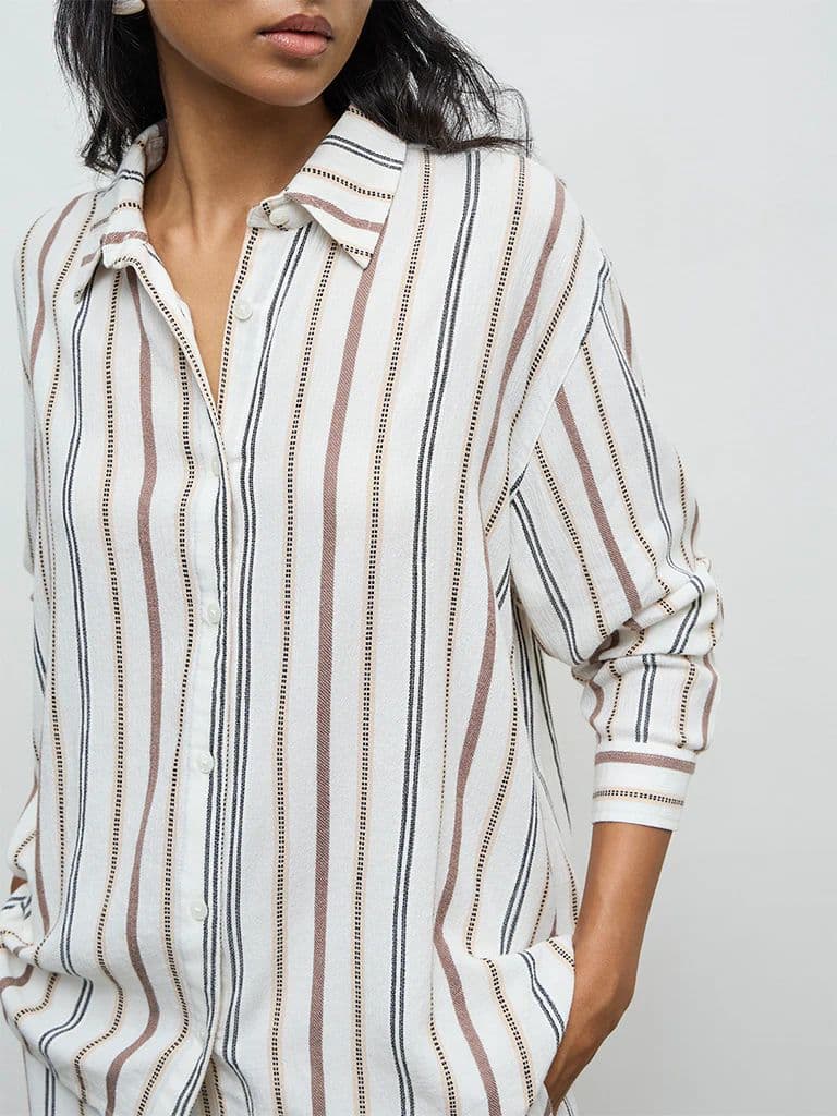 LOV Off-White Striped Shirt — photo 3