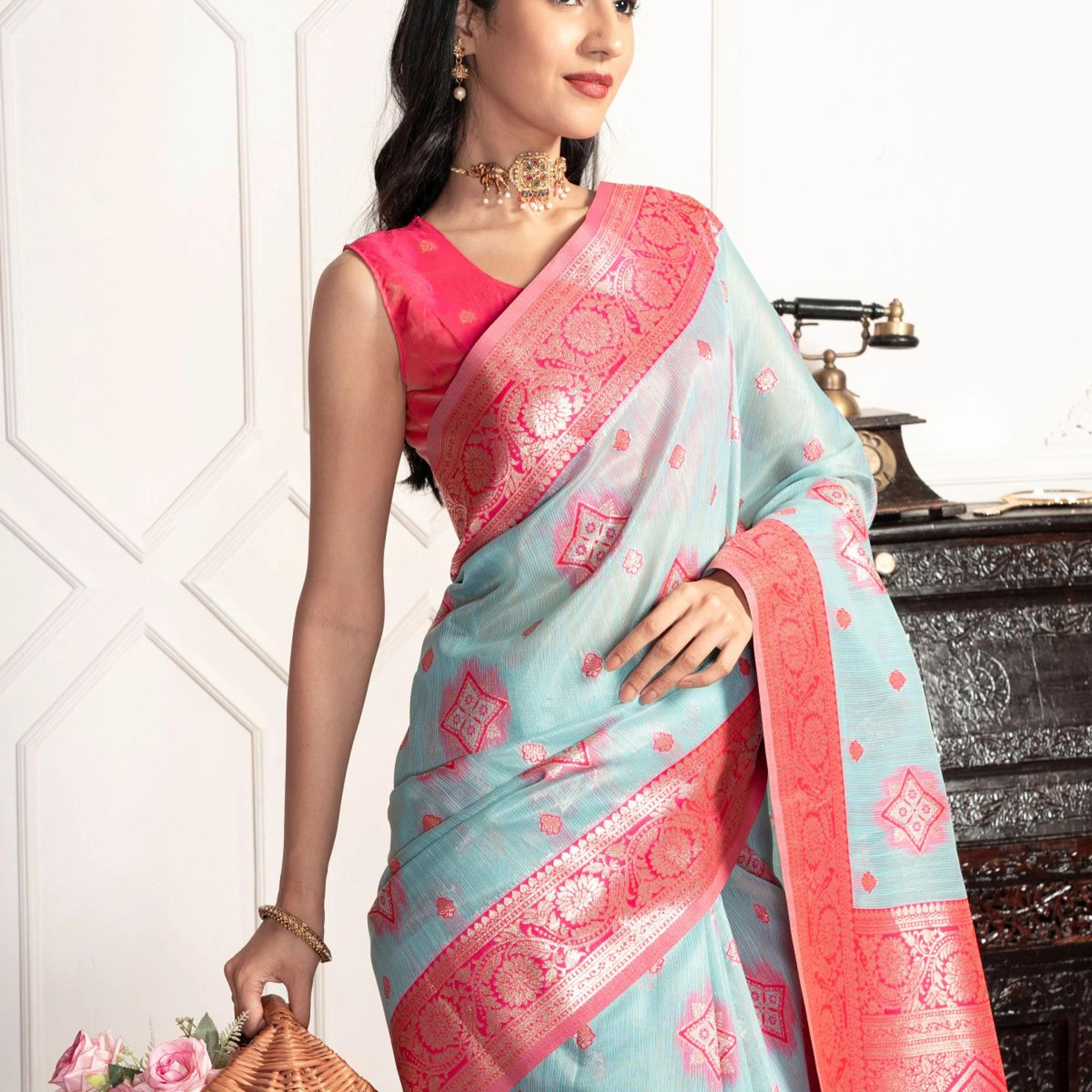 Mimosa Women's Woven Design Kanjivaram Style Art Silk Saree With Blouse Piece : SA00002068SFFREE