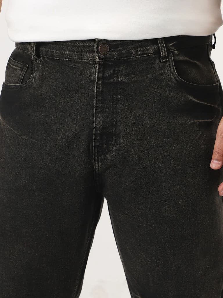 Plus Men's Black Straight Fit Heavy Washed Jeans Stretchable — photo 5