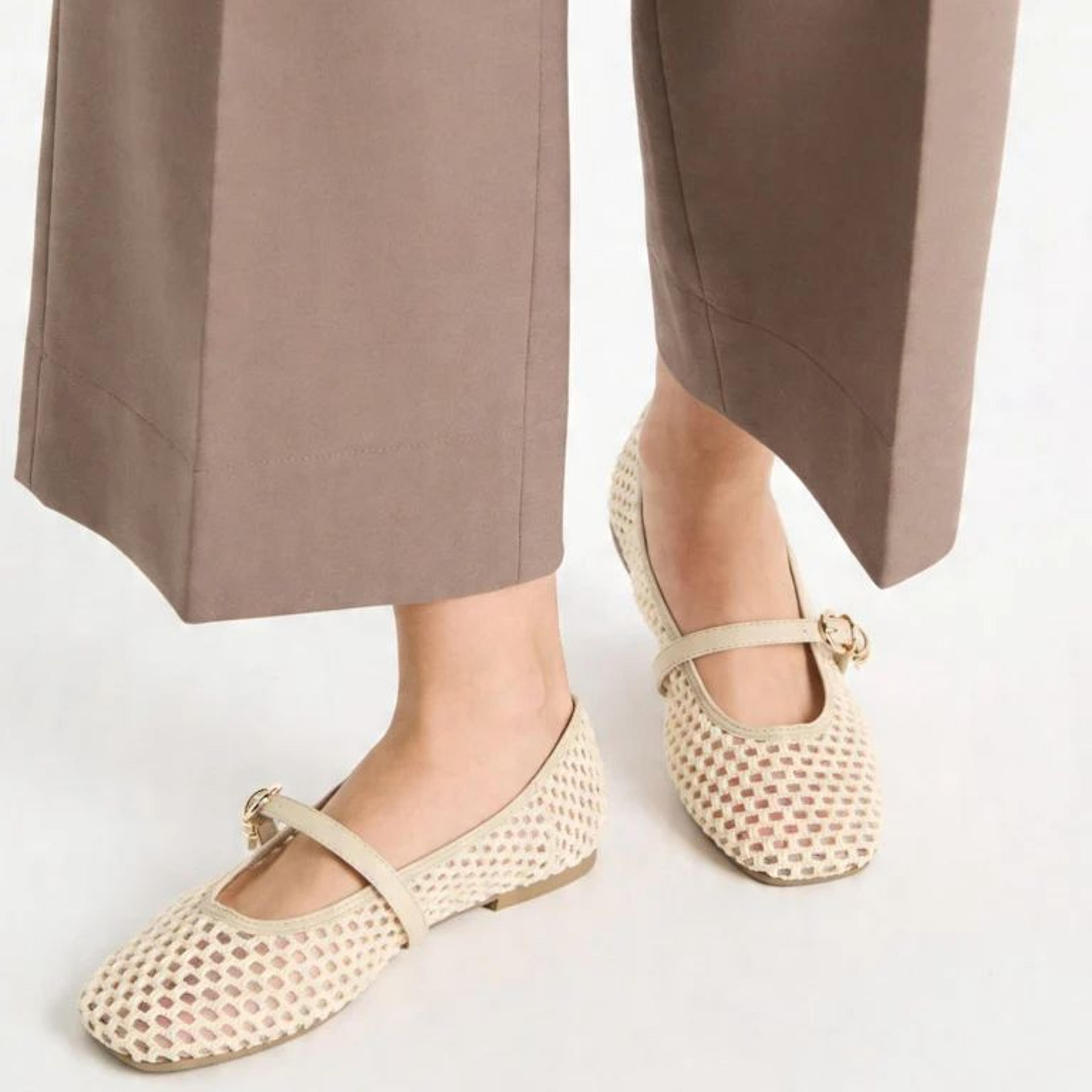 LUNA BLU Cream Crochet-Textured Mary Jane Shoes