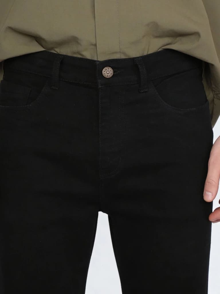 Men's Black Straight Fit Raw Washed Denim Jeans Stretchable — photo 5