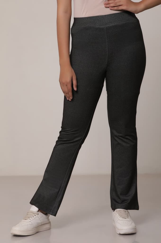 Black Solid Flared Cotton Pants — photo 2