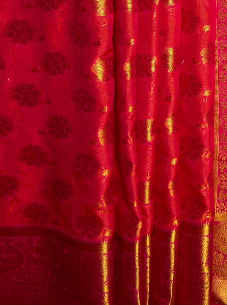 MIMOSA Women's Woven Design Kanjivaram Style Art Silk Saree with Blouse Piece - Strawberry ( SA00003142STFREE ) — photo 6