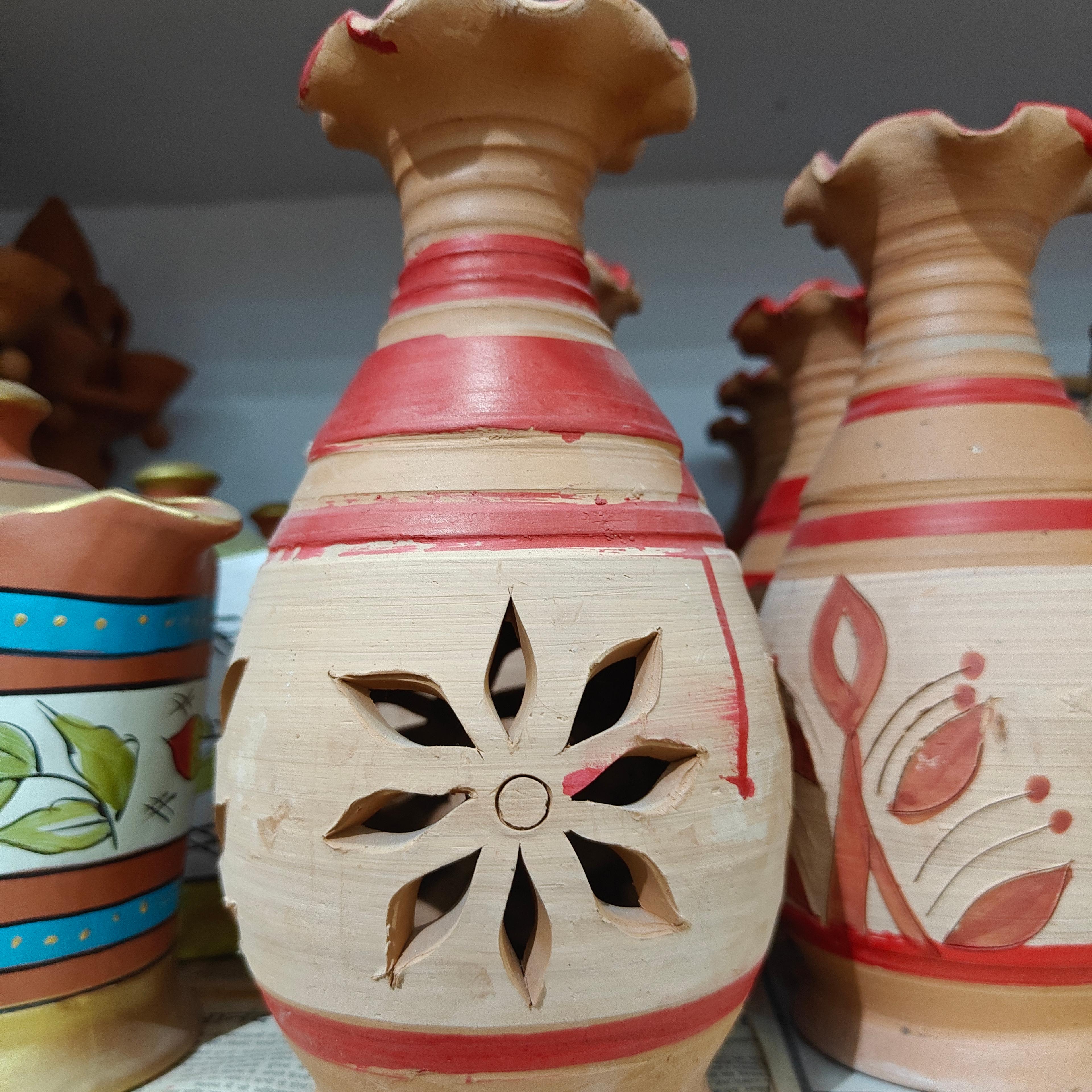 Vase with Design | Ceramic | Brown | Red