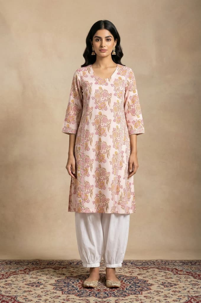 White Floral Printed Pure Cotton Straight Kurta — photo 2