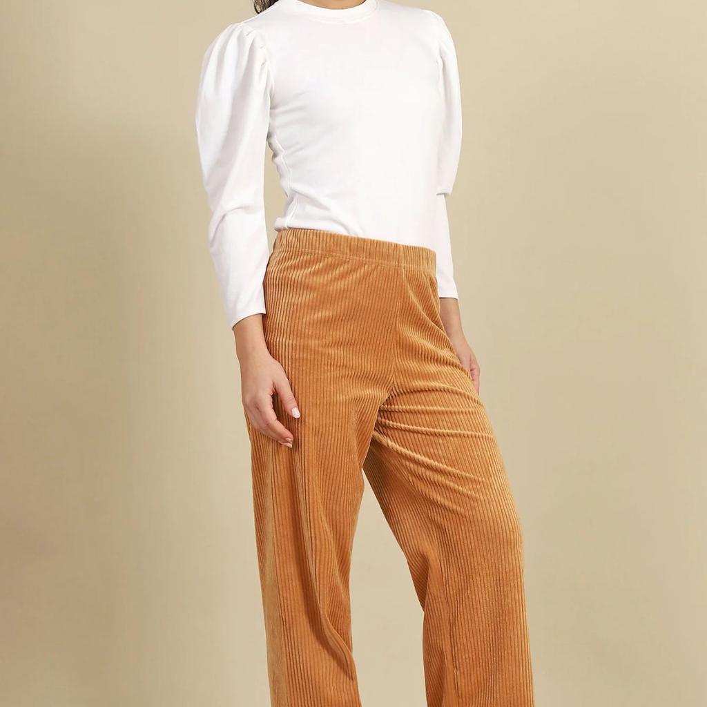 Brown Solid Straight Fit Cotton Pants With Elasticated Waist