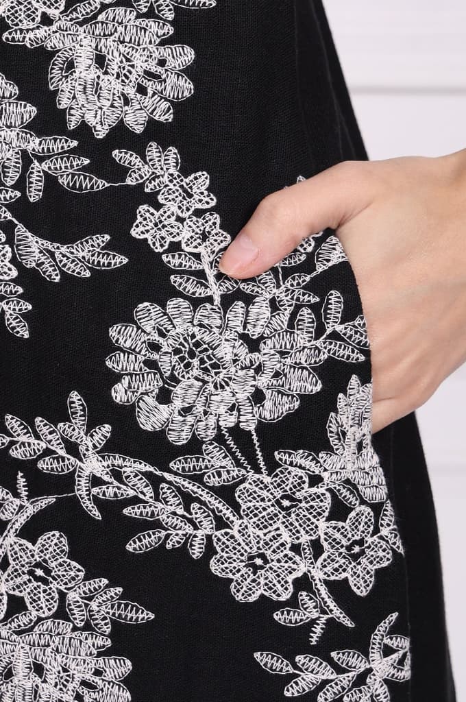 Black Embroidered A-Line Rayon Dress — photo 7