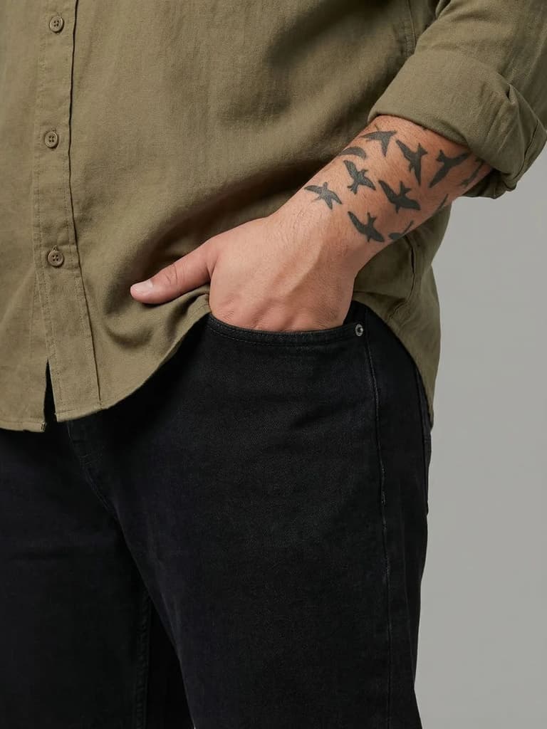 Plus Men's Black Relaxed Fit Washed Denim Jeans Non-Stretchable — photo 5