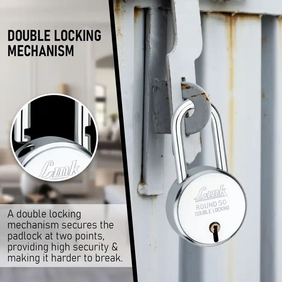 Link New Round Stainless steel 50 mm Long shackle Padlock with 3 keys — photo 2