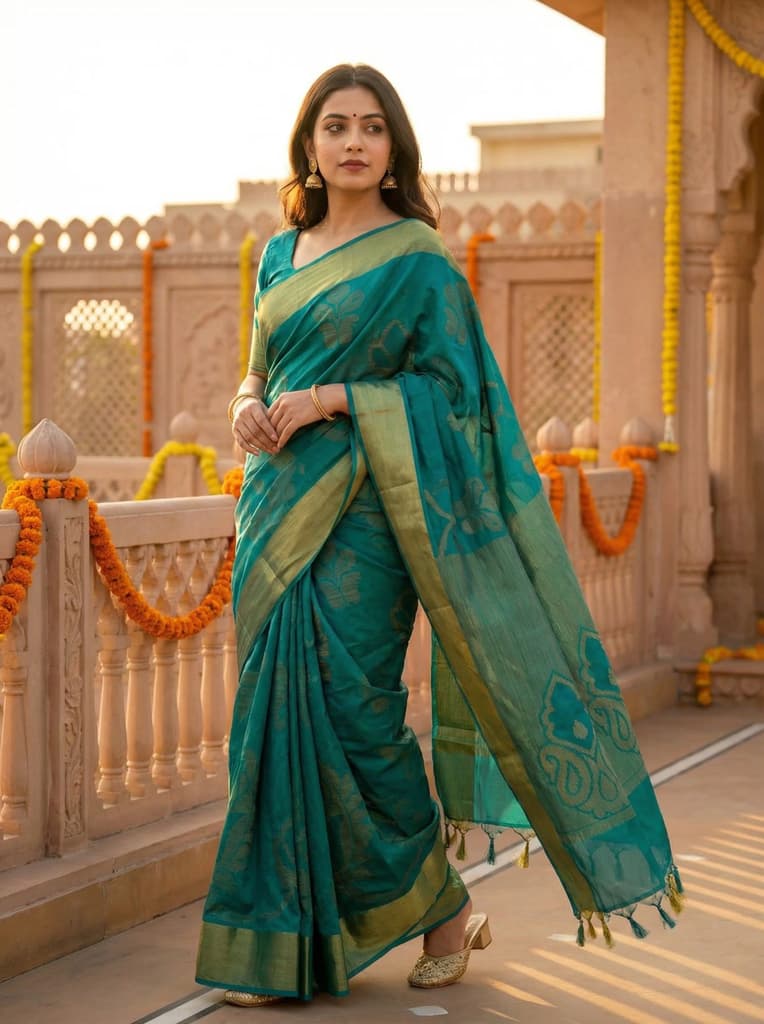 MIMOSA Women's Woven Design Mysore Silk Style Crepe Saree with Blouse Piece - Rama ( SA00003135RMFREE ) — photo 2