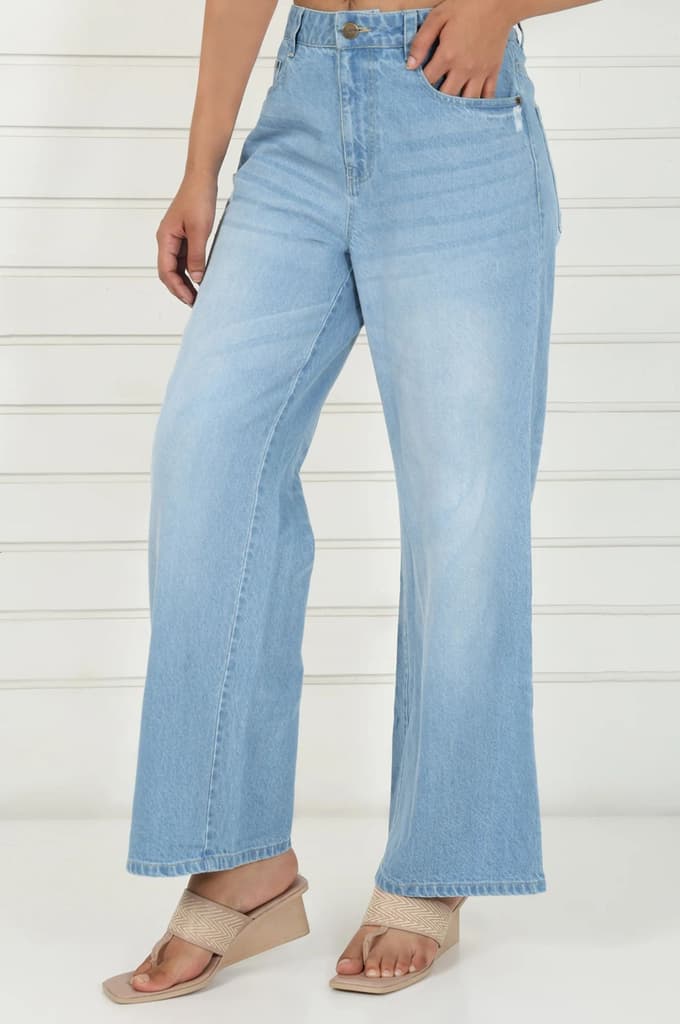 Blue Denim Mid Rise Ankle Length Flared Pants with YKK Zipper — photo 3