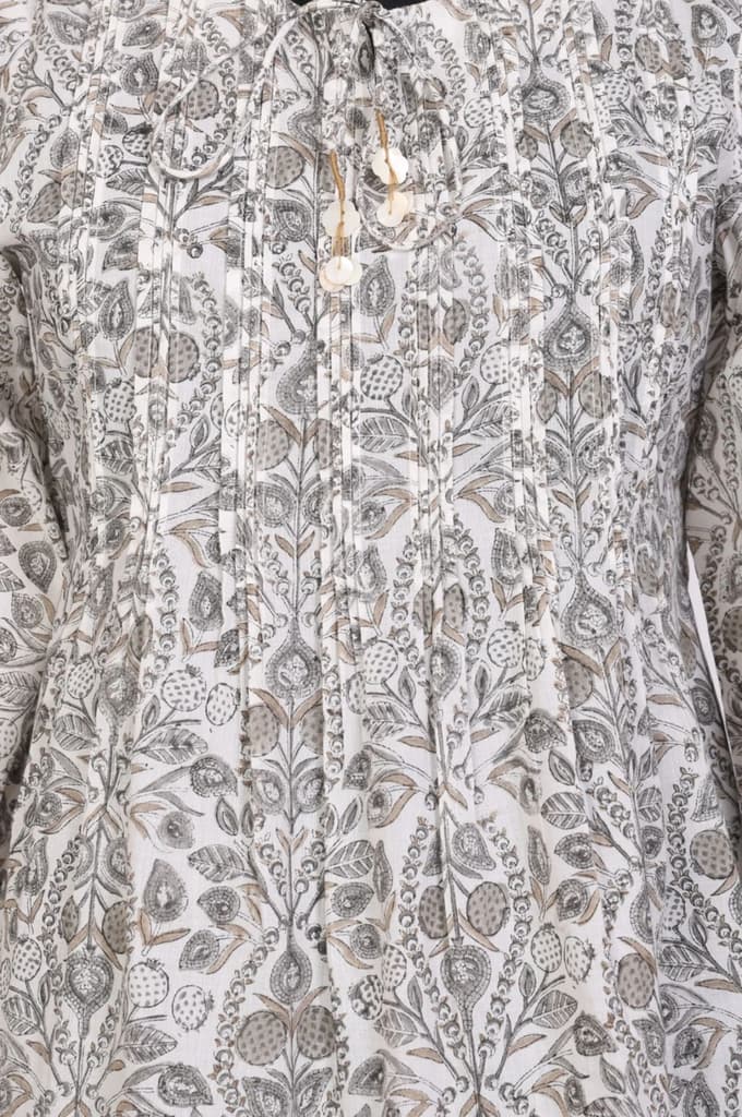 Off White Block Floral Printed Pure Cotton Flared Top — photo 7