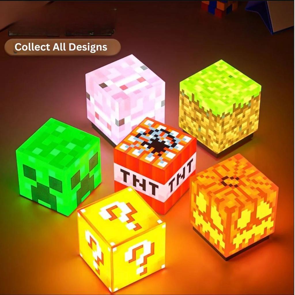 Minecraft Block Night Light | USB Rechargeable Mini Cube Lamp with Magnetic Mount