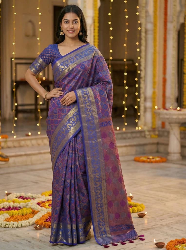MIMOSA Women's Woven Design Patola Style Raw Silk Saree with Blouse Piece - Royal blue ( SA00003140RBFREE ) — photo 2
