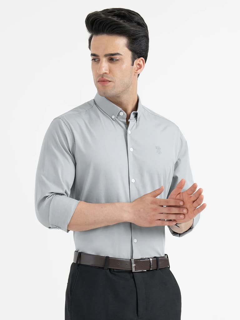 Shirts for Men in Stone Green | Cotton Blend Full Sleeve Shirt — photo 2