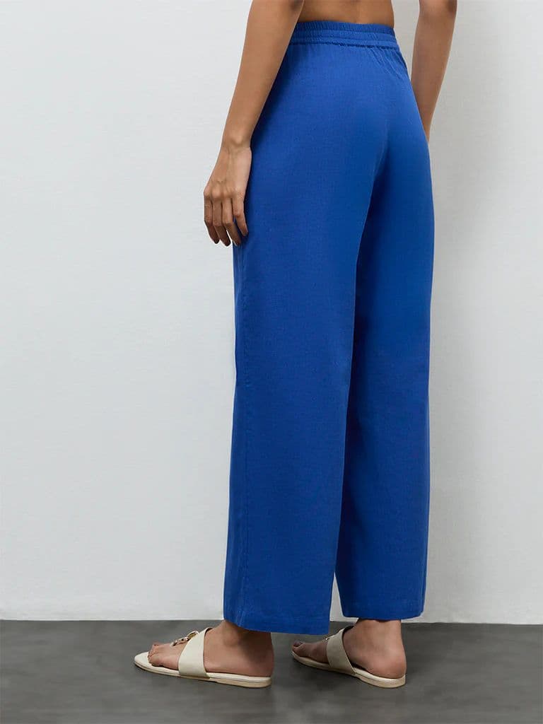 Utsa Indigo Solid Cotton-Blend Pants — photo 4