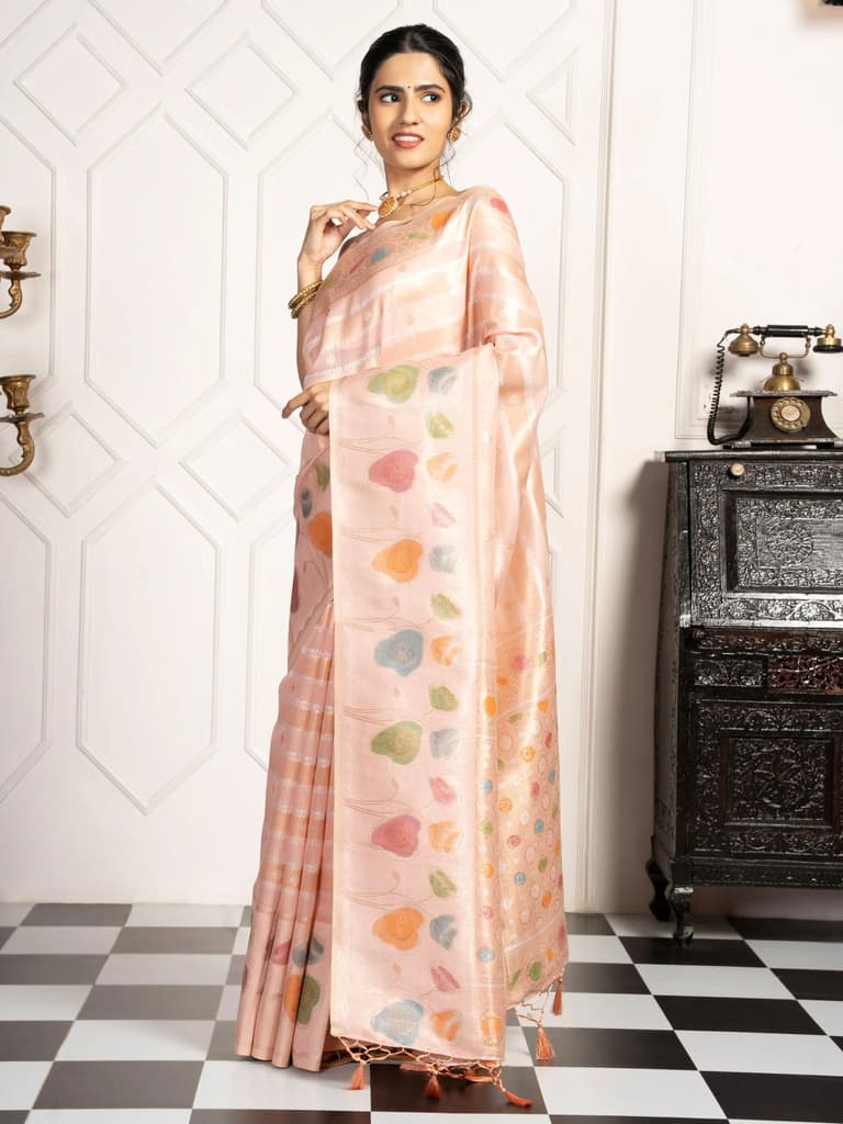 Mimosa Women's Woven Design Banarasi Style Art Silk Saree With Blouse Piece : SA00002064PNKFREE — photo 3